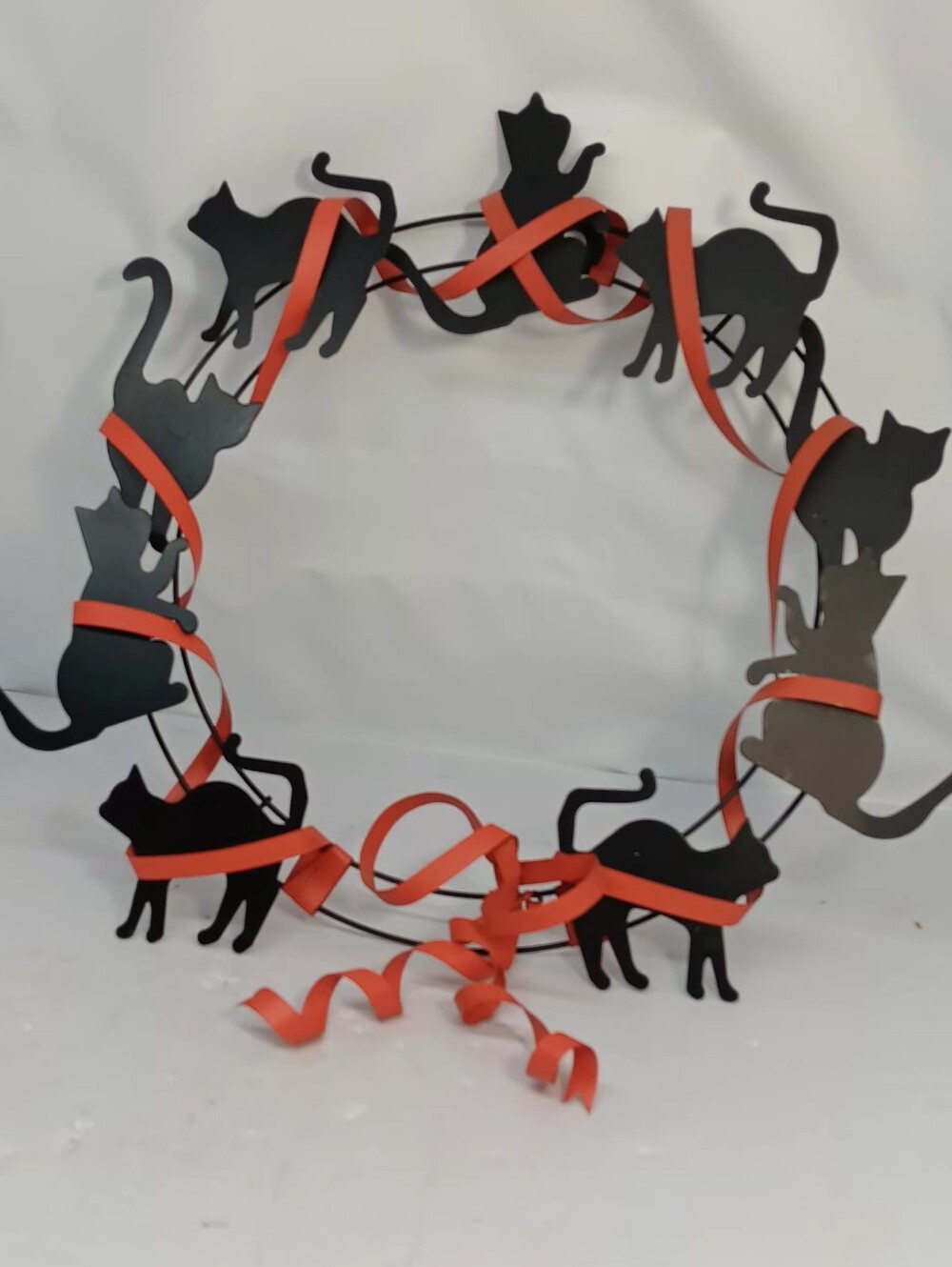 Dept. 56 Black Cat Decorative Wreath with Orange Ribbon